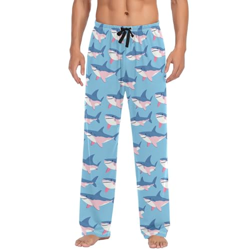 Men's Pajama Pants Blue Shark Pink Pajama Pants for Men PJs Bottoms Drawstring Pockets Sleep Lounge Pants S
