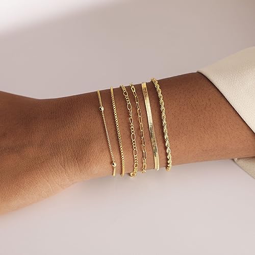 ASCOMY Bracelet for Women Gold Bracelets for Girls Dainty Paperclip Herringbone Bracelet Layered Rope Chain Bracelet Set2