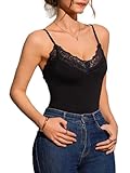 TPROTOK Women’s Lace V Neck Camisole Tops Adjustable Strap Sleeveless Tank Top Undershirt Cami Black M