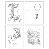 (Set of 4) Winnie the Pooh Black and White Nursery Art (Baby Wall Prints Boys, Girls Room) – 8x10 Unframed