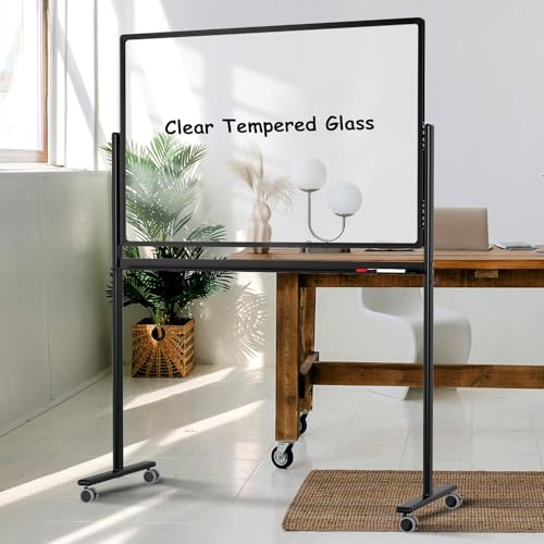 Mobile Clear Glass Whiteboard on Wheels - TANKEE 48