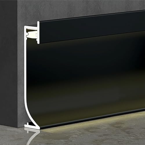 LED Aluminium Metal Baseboard Trim, Matte Black 8Pcs 50mm x