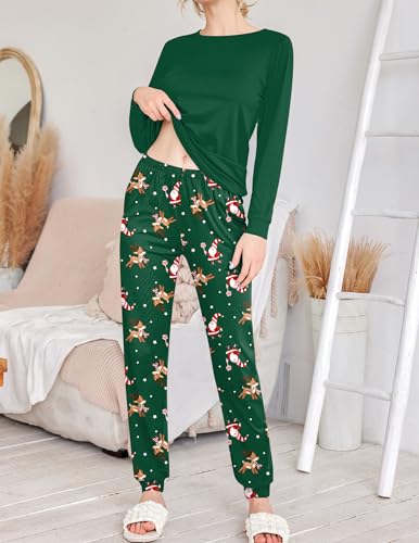 Image of Ekouaer 2 Pack Pajama Sets for Women,Long Sleeve Top With Jogger Pants Lounge Set Sleepwear with Pockets