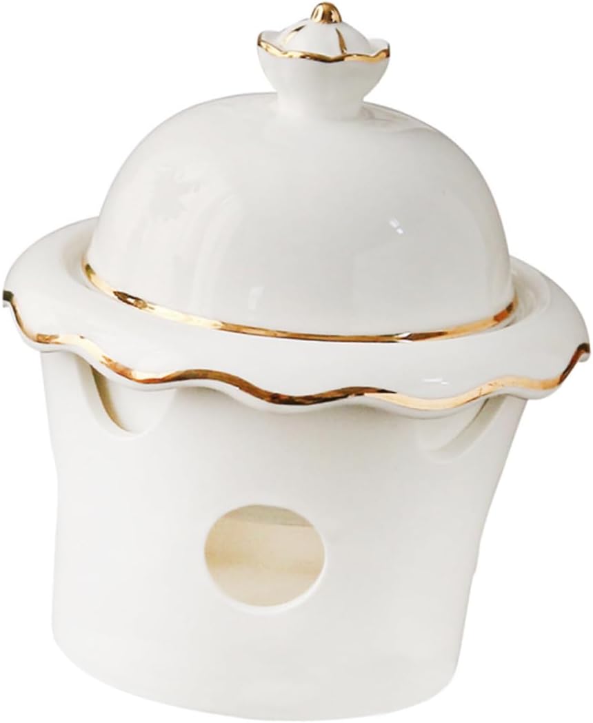 Ceramic Dessert Bowl Lid 200ml Gold Trimmed Heating Bowl for Sweet Soups Steamed Eggs and Desserts for Home and Kitchen Use