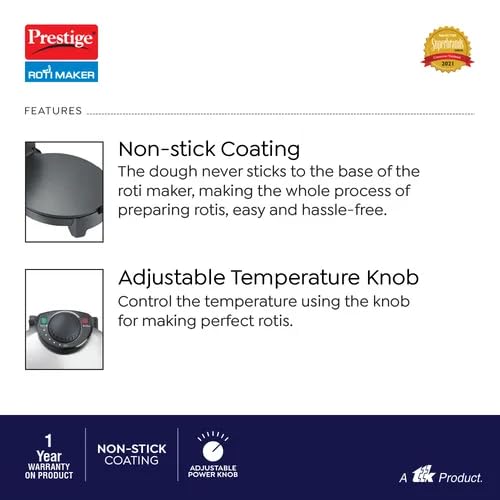 Image of Prestige PRM 3.0 900-Watt Plain Plate Roti Maker (Silver) | Non-Stick Coating, 1 Year Warranty, Stainless Steel body,