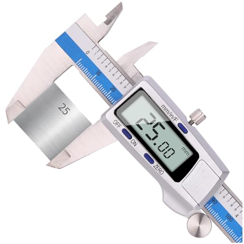 Calibre digital, calibradores de acero inoxidable 150 mm con gran pantalla LCD micrómetro digital profesional para medición externa, interna, profundidad y de paso
