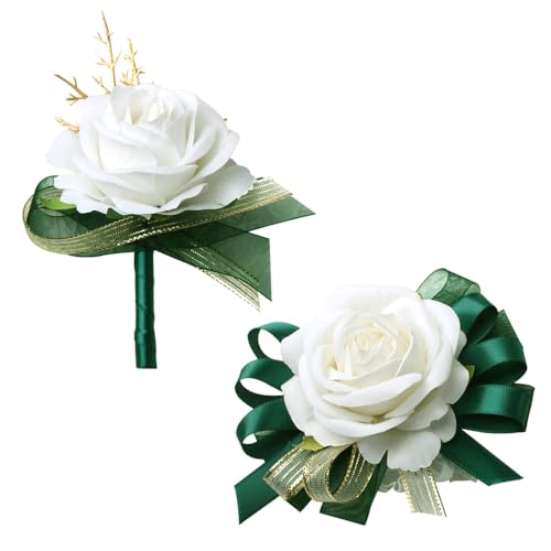 JHCYULUO Green & White Corsage Set