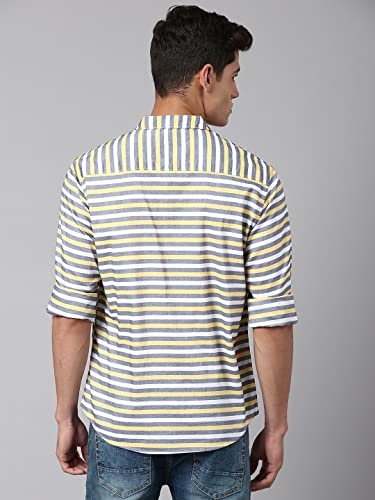 Image of Dennis Lingo Men's Cotton Slim Fit Striped Casual Shirt (Long Sleeves)
