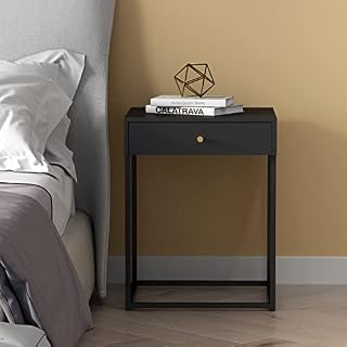 Hallowood Furniture Bewdley Black Metal Bedside Table with 1 Drawer  Side Table with Metal Frame for Bedroom and Living Room  Modern Sofa Side Table  Coffee Table  Magazine Table