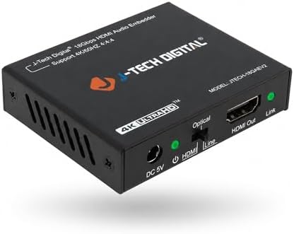 J-Tech Digital 18Gbps Digital/Analog Audio HDMI Embedder Inserter Support 4K@60Hz 4:4:4 HDR CEC HDCP2.2/1.4 with TOSLINK Optical 3.5mm Audio Input Options [JTECH-18GAEV2]
