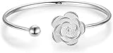 LMRJHAZ Pulsera de Plata esterlina de Plata, Pulsera para Mujeres, Mujeres 925 Pulsera de Plata esterlina Peony Flower Flow Bangle Tallar Pulsera Damas de Joyas de Plata