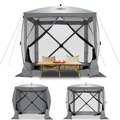 Image of COBIZI 6x6 FT Pop up Gazebo, Popup Canopy Tent, Screened in Gazebos with sidewalls, Waterproof Portable Outdoor Small Screen Tents Sun Shelter,carpas para Patio for Camping, Garden and Backyard,Grey