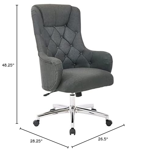 Osp Home Furnishings Ariel Tufted High Back Desk Chair With Wraparound Arms And Chrome Base, Klein Charcoal #TOP4