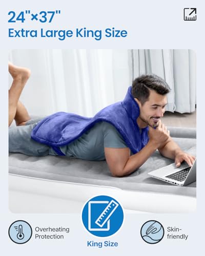 Image of RENPHO King Size Heating Pad for Back, Birthday Gifts for Mom Wife Men, FSA Eligible, 24 inchx37 inch Large Weighted Electric Heat Pad for Neck and Shoulders, ETL Certified, Midnight Blue