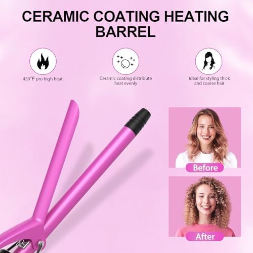 Image of 1 /2 Inch Ceramic Small Curling Iron for Short Hair, 13mm Thin Curling Iron | 13mm Small Barrel for Tight Curls, 450F /430F Dual Heat Settings, Dual Voltage, Pink