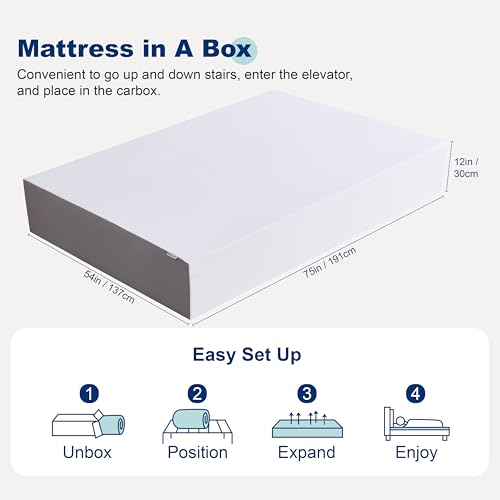 Image of Amazon Basics Breathable Memory Foam Mattress, Soft Plush Feel, 12 Inch, Full, White /Grey