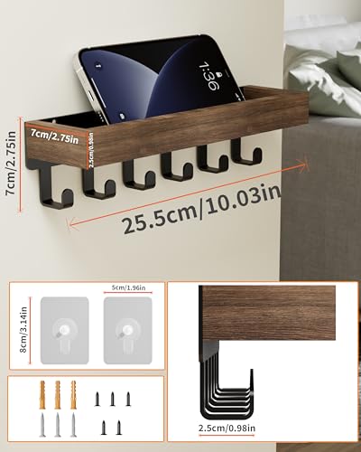 SWTYMIKI Key Holder with Wood Tray and 6 Hooks, Wall Mounted Key Racks, Key Hangers Home Decor Key Rack Mail Organizer for Hallway, Entryway, Bedroom, Mudroom, Office - Image 3