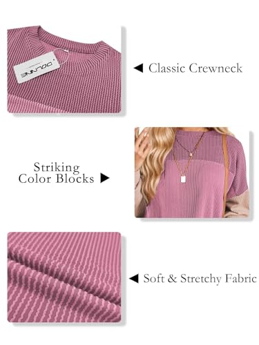 Image of DOLNINE Plus Size Tops for Women Long Sleeve Color Block Ribbed Knit Tunic