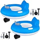 ShinyRelief 2 Sets Motorized Pool Float for Adults, Electric Inflatable Pool Lounger Float Driving Tube Floating with Pusher Handles Cup Holder for Summer Water Beach(Standard,Blue White)