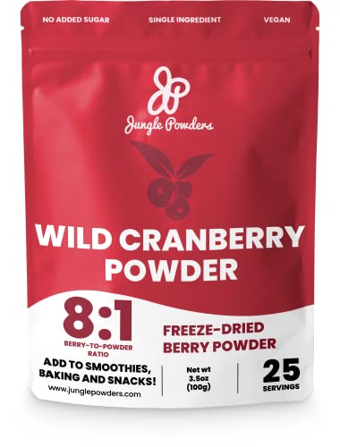 Jungle Powders Wild Cranberry Powder 3.5oz Natural Freeze Dried Whole Cranberry Extract Non GMO Vegan Friendly Powdered Cranberries No Sugar Added