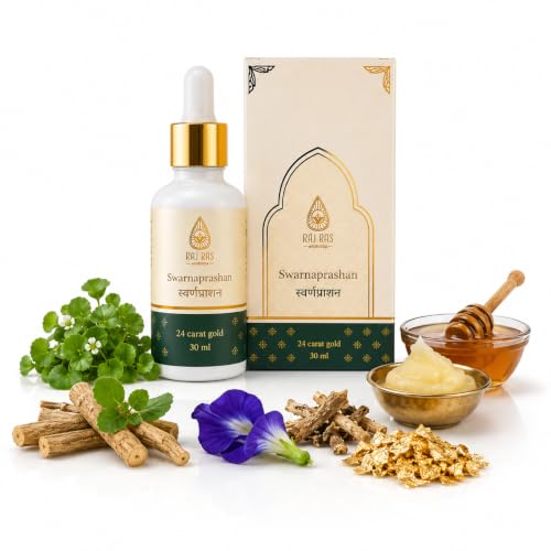 Image of Swarnaprashan Drops for Kids 30ml | 24K Gold Immunity Booster with Swarna Bhasma & Honey | Ayurvedic Suvarnaprashan for Brain Development, Memory, Growth & Digestion | For Children 1-16 Years