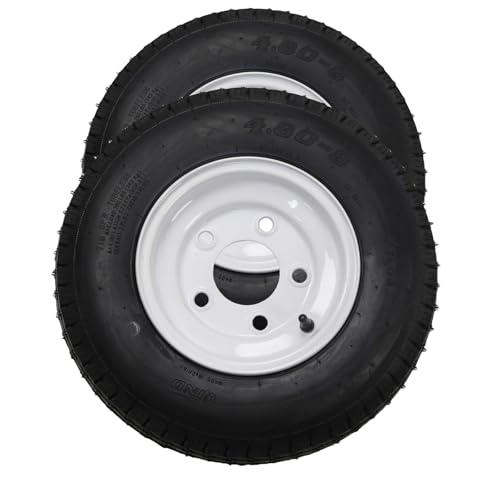 2 Pack 4.80-8 4.80x8 480-8 4.80-8 Trailer Tires with 8'' Rims, 5 Lug on 4.5'',...
