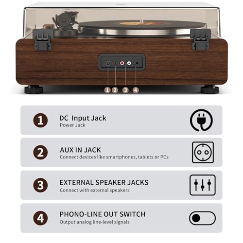 Image of FEKTIK Vinyl Record Player with Magnetic Cartridge,High Fidelity Belt Drive Turntable with Built-in Speakers, Bluetooth Playback and Aux-in Functionality, Auto Off