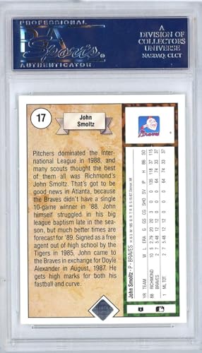 Graded 1989 Upper Deck John Smoltz #17 Star Rookie Rookie RC Baseball Card PSA 10 Gem Mint