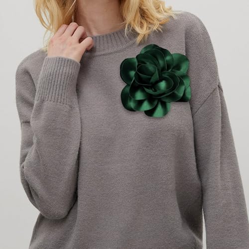 Image of 2Pack 6inch Extra Large Satin Brooches Lapel Pins Dainty Elegant Fabric Camellia Rose Flower Brooch Pin for Women Wedding Part Dance Clothes Accessories Jewelry