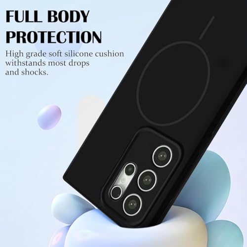 Image of mobistyle Magnetic Silicone Back Cover for Samsung Galaxy S25 Ultra 6.9-Inch, Compatible with Mag-Safe, Silky Soft Touch, Shock Absorbing Phone Cover with Camera Lens Protection (Black)