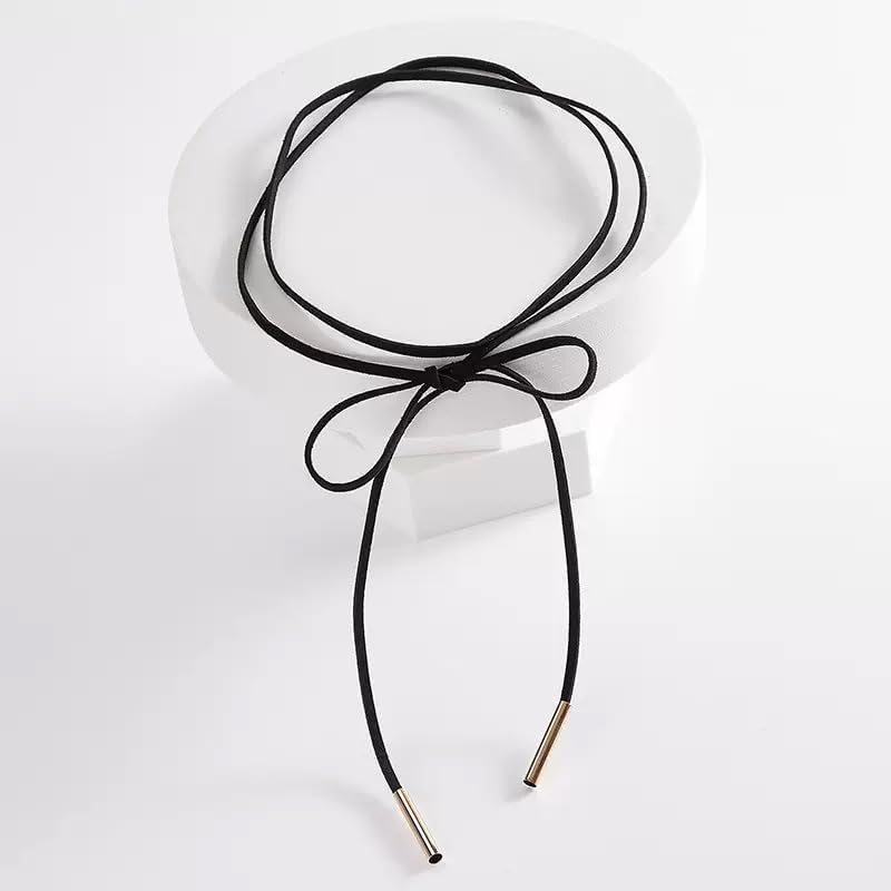 1 Pcs Black Gothic Bow Choker Necklace for Women, Velvetr with Gold Tube, Neck Chokers Long Wrap Rope Collar Tie, Accessories for Party Prom - Image 2