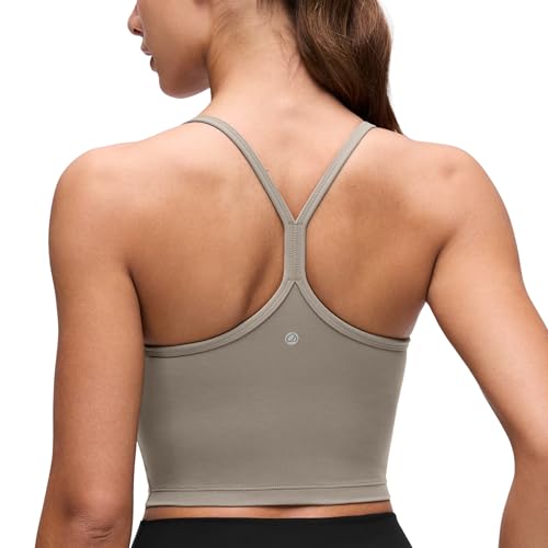Image of CRZ YOGA Butterluxe Y Back Crop Tank Tops | Light Support, Removable Pads, Yoga, Extremely Soft, Scoop Neck, Spaghetti Straps, Longline Sports Bras for Women