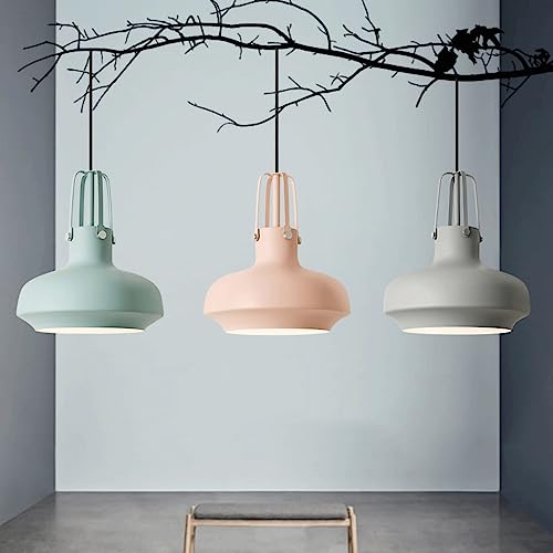 Lámpara de techo colgante moderna rosa E27 con pantalla de metal industrial 4