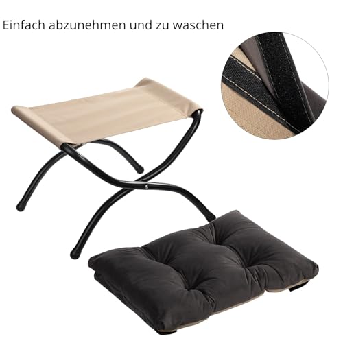 HollyHOME Fußhocker Klappbar Fußablage Fußstütze Faltbar Sitzhocker mit Metallbeinen Fusshocker mit Abnehmbar Gepolsterte Sitzfläche Samt Indoor Outdoor, Dunkelgrau