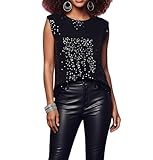 Sparkly Sequin Tops for Women Tank Top Disco Outfit Sleeveless Shiny Glitter Club Halloween Party Shirt Blouse(Black,L)