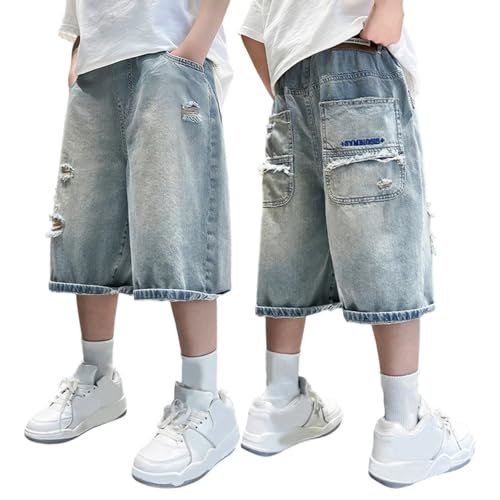 Baggy Jeans Shorts Kinder Y2k Jeans Jungs Kurze Bermuda Hip Hop Mit Taschen Weitem Bein Jeanshosen Sommer Jeanshorts Cargoshorts Denim Freizeithose Teenager Streetwear 5-16Jahre