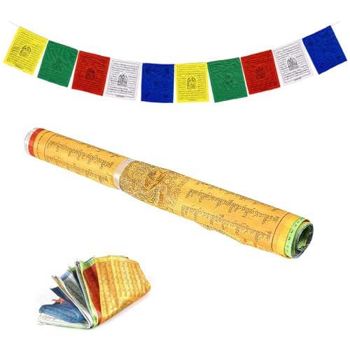 LEIIERUY Drapeaux de Prière Tibétains en Polyester, 1 Guirlande Multicolore avec 20 Fanions, 5 Motifs et 4 Couleurs Répétées, Décoration Intérieure...