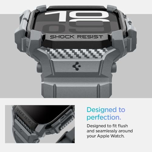 Image of Spigen Case with Strap Band for Apple Watch Series 11 /10 46mm, Rugged Protection, Flexible(Rugged Armor Pro) - Dark Gray