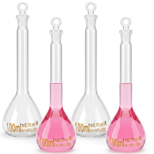 Relaxweex 4 Pack 100ml Glass Volumetric Flasks, with Stopper