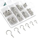 EIENHOSHI 105 Pcs Screw Hooks, 6 Sizes Silver Cup Hooks, Screw in Hooks for Hanging, Metal Cup Hook Screw in (1/2', 5/8', 3/4', 7/8', 1'', 1-1/4')