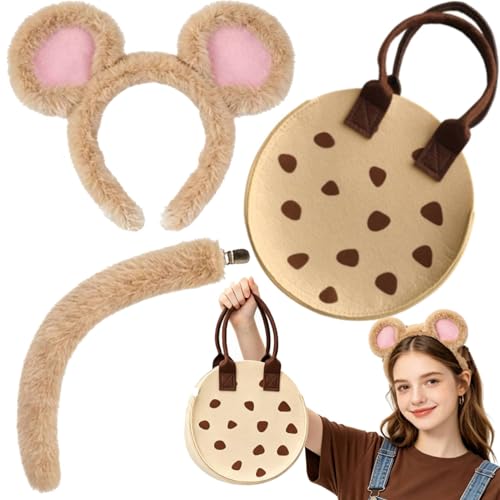 Kirei Sui 3-Piece Brown Mouse Ears and Tail Cookie Bag Costume for Halloween Book Character