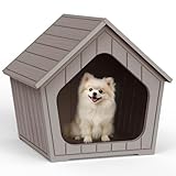 VIXZEN Dog House Outdoor Indoor Small Dog Resin Material Doghouse Outdoor Weatherproof Puppy Kennel with Air Vents, Easy Assembly Cozy Pet Shelter for Patio, Porch, Living Room (Grey)