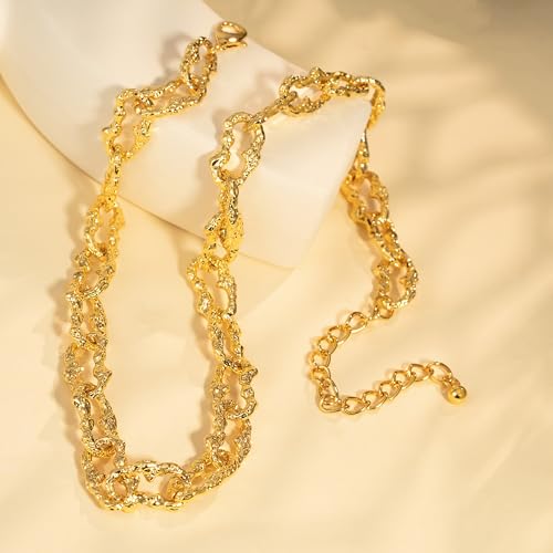 Chunky Necklaces for Women with 18k Gold Plated Textured Statement Necklace Gold Chain Necklace for Her3