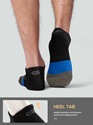 Cs Celersport 12 Pairs Ankle Running Socks Athletic Cushion Sport Low Cut Socks，Black*6+Blue&Yellow*6, Large #TOP5