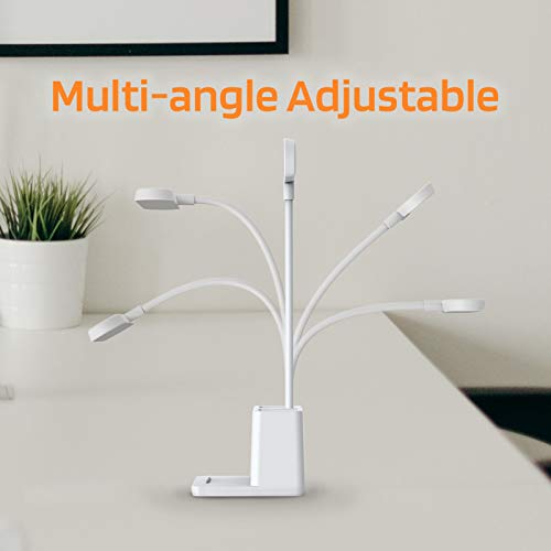 AXX Small Desk Lamps for Home Office, White Desk Light for Kids, LED Desktop/Computer Study Lamps for Bedrooms, Rechargeable, Battery Operated, Pen Holder, Adjustable Gooseneck Table Lamp - Image 7