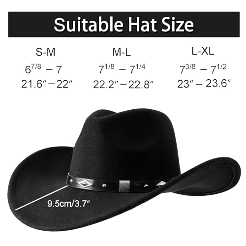Lanzom Women Men Classic Felt Wide Brim Western Cowboy Cowgirl Hat with Belt Buckle2