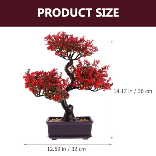 Artificial Bonsai Tree, Fake Potted Bonsai Plants Decoration, Desktop Realistic Welcoming Pine Ornament for Home Office Entryway Chests Decor, Red
