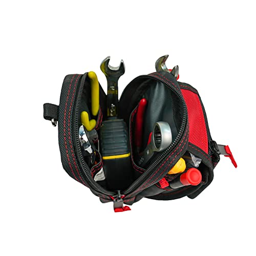 Kunn Electrician Small Tool Pouch - Accessary Phone Pocket Pouch Sturdy 10-Pocket With Metal Tool Belt Clip For Electrician,Technician,Builder And Warehouse Worker(Red) #TOP3