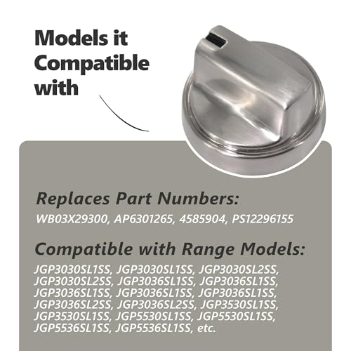 ZNTVW WB03X29300 Stainless Steel Top Surface Burner Knob Replacement for GE Range OEM, Geniune Stove Control D-Shaped Knob Parts, 2Pcs