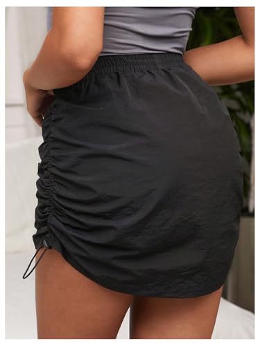 OYOANGLE Women's Drawstring Side Ruched Cargo Skirt Elastic High Waist Y2K Casual Mini Skirts2